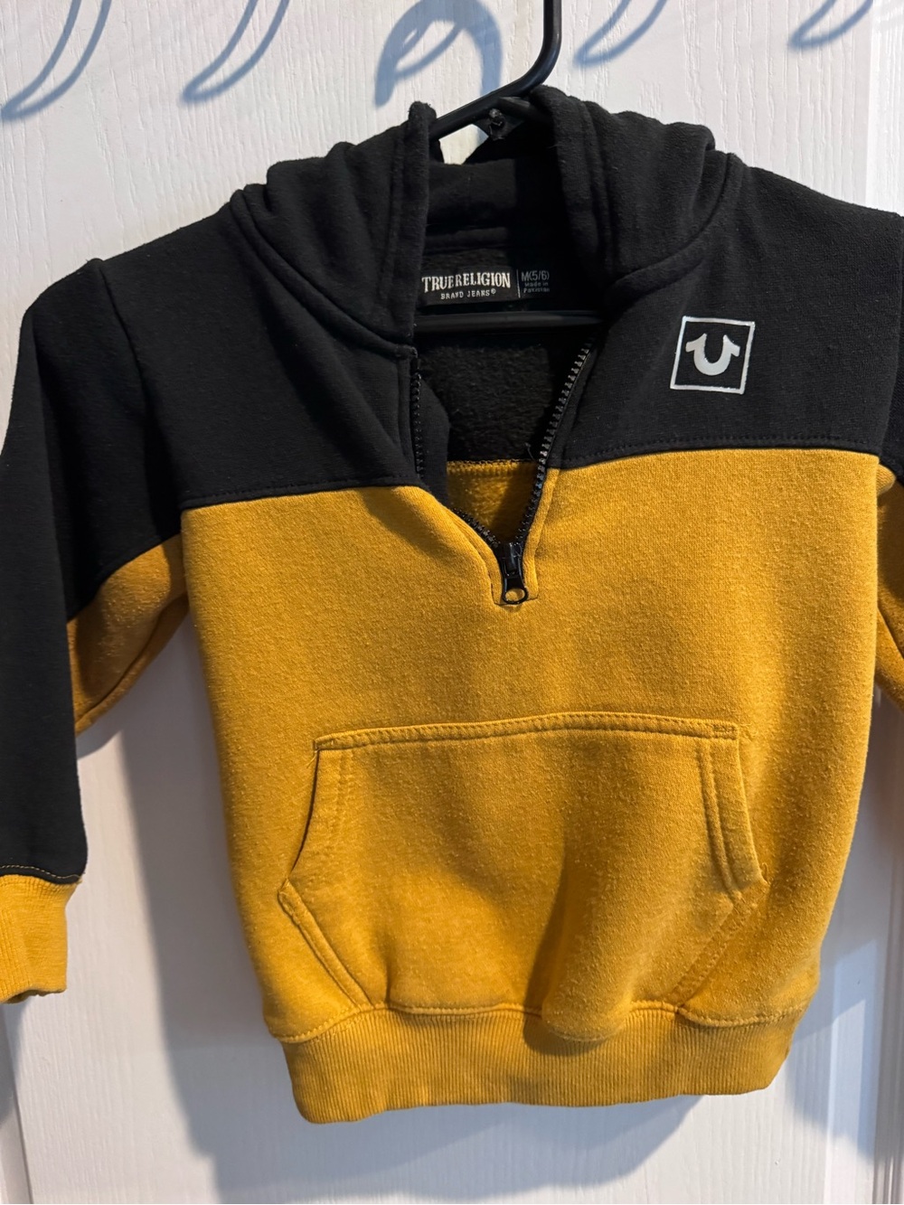 True Religion Kids Black and Mustard Half-Zip Hooded Pullover